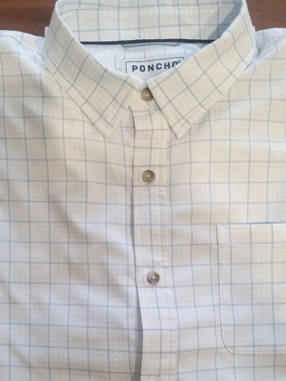 Poncho Shirt Mens XL Plaid Short Sleeve Button Up Stretch Nylon Summer